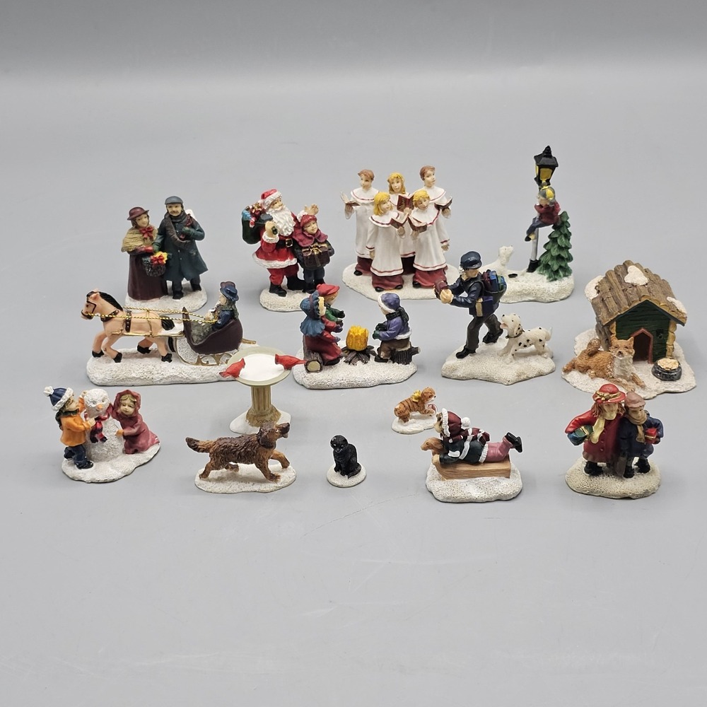 Vintage Christmas Village Town Accessories Lot Of 15 Lemax Dept 56 St. Nicholas